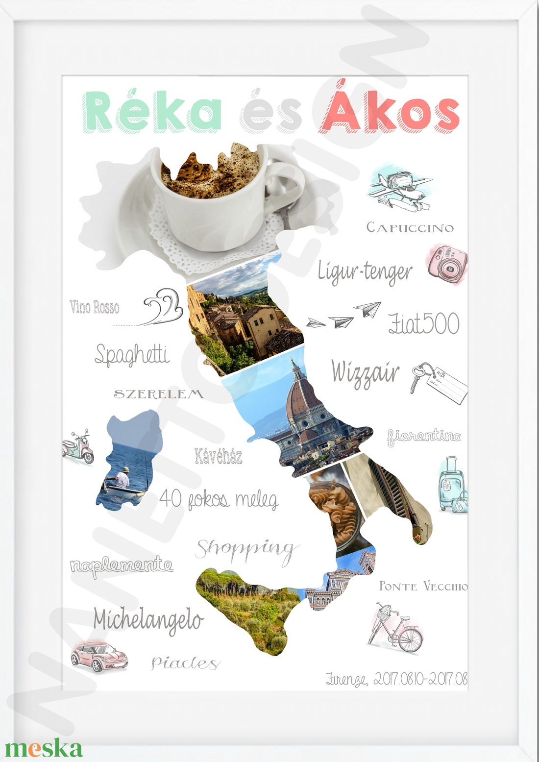 Fényképes kollázs térkép útinapló poszter kerettel, Szülinapi ajándék montázs nyaralási fotókkal, Egyedi fotó ajándék - otthon & lakás - dekoráció - kép & falikép - poszter - Meska.hu