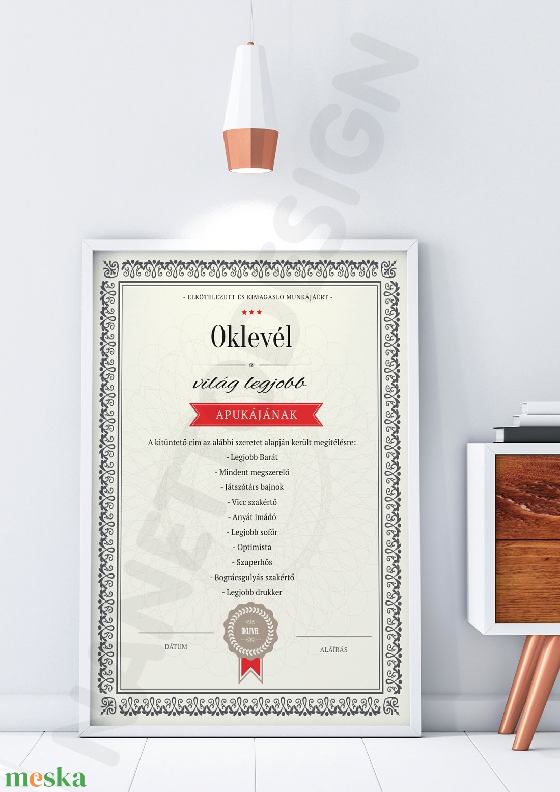 Legjobb Apa oklevél KERETTEL, Egyedi kitüntés édesapa apu részére, Szuperhős kitüntetés, Vidám szülinapi certification  - otthon & életmód - dekoráció - fali és függő dekoráció - felirat - Meska.hu