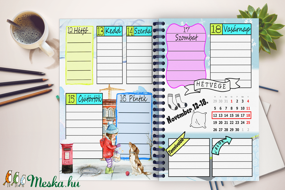 110 oldalas egyedi grafikájú határidőnapló filofax bullet journal diary emlékkönyv jegyzetfüzet notesz leckefüzet napló -  - Meska.hu