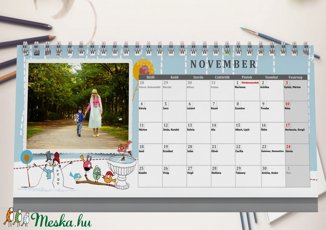 13 oldalas egyedi grafikájú asztali naptár kalendárium fényképes naptár calendar milestone babakártya családi szabályok  -  - Meska.hu