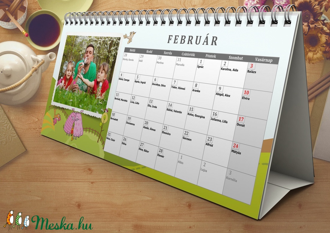 13 oldalas egyedi grafikájú asztali naptár kalendárium fényképes naptár calendar milestone babakártya családi szabályok  -  - Meska.hu