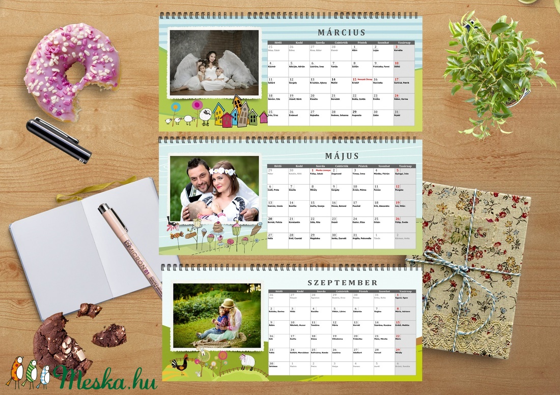 13 oldalas egyedi grafikájú asztali naptár kalendárium fényképes naptár calendar milestone babakártya családi szabályok  -  - Meska.hu