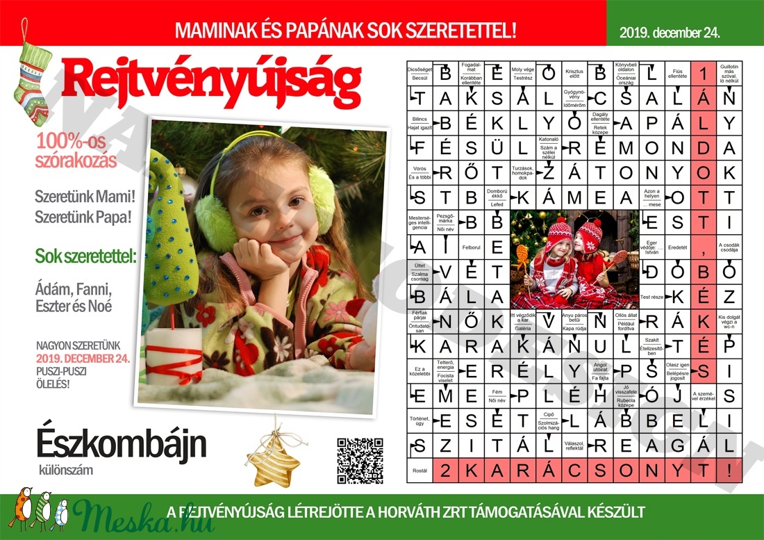 fényképes fix feliratos keresztrejtvény szókereső rejtvény gondolkodó találós kérdés egyedi bejelentőlap qr kódos vidám -  - Meska.hu