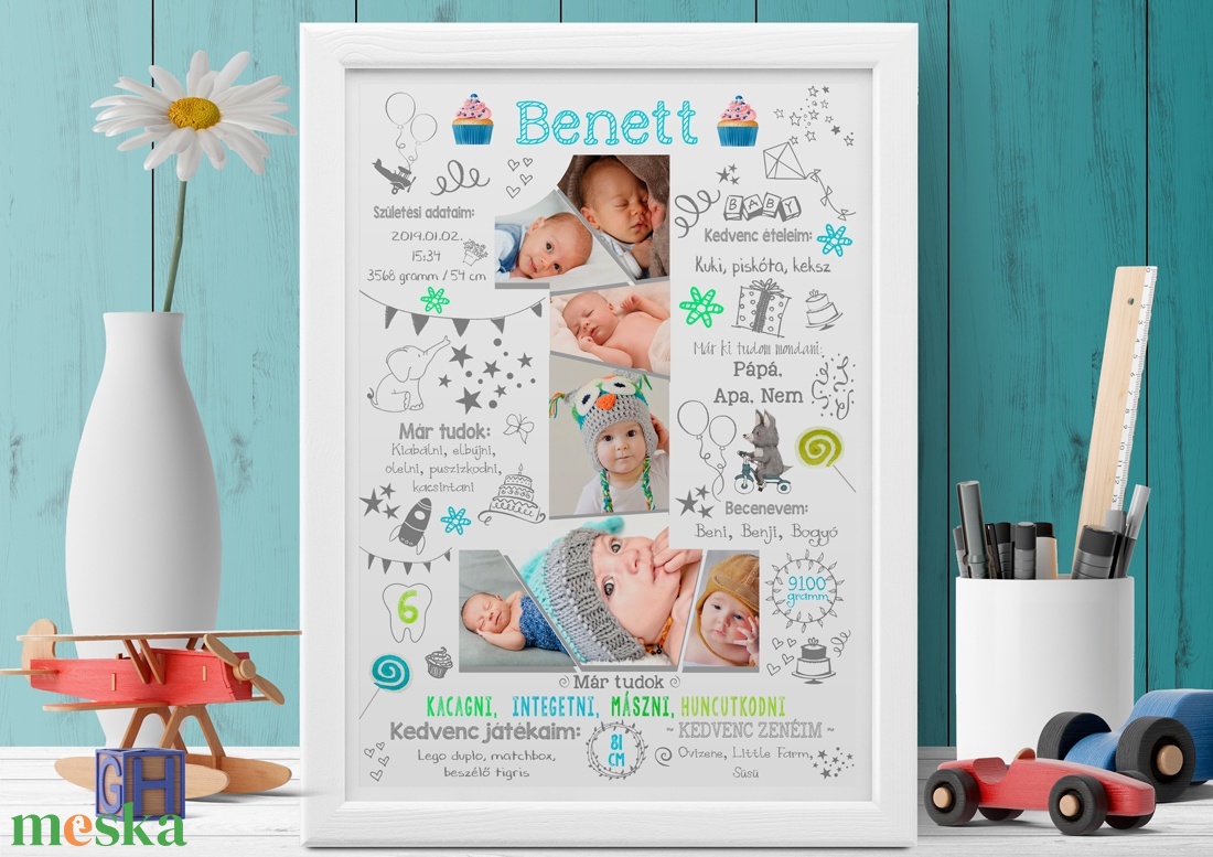 Egyedi kisfiú fényképes 1 éves szülinapi poszter kerettel Babalátogató ajándék babaposzter emléklap babanapló montázs - otthon & lakás - babaszoba, gyerekszoba - babaszoba dekoráció - Meska.hu