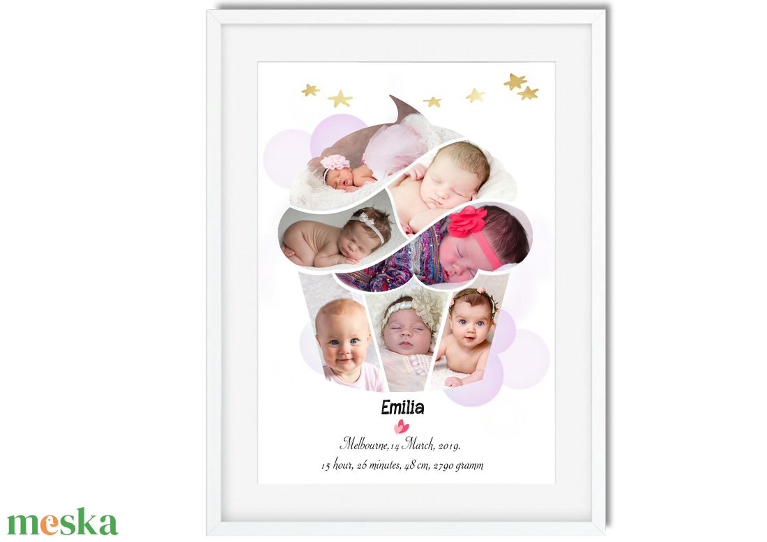 Egyedi fényképes kislány emléklap poszter, Muffin cupcake kollázs ,Babaváró ajándék babastatisztika zsúr infoposzter - otthon & életmód - babaszoba, gyerekszoba - babaszoba kép - Meska.hu