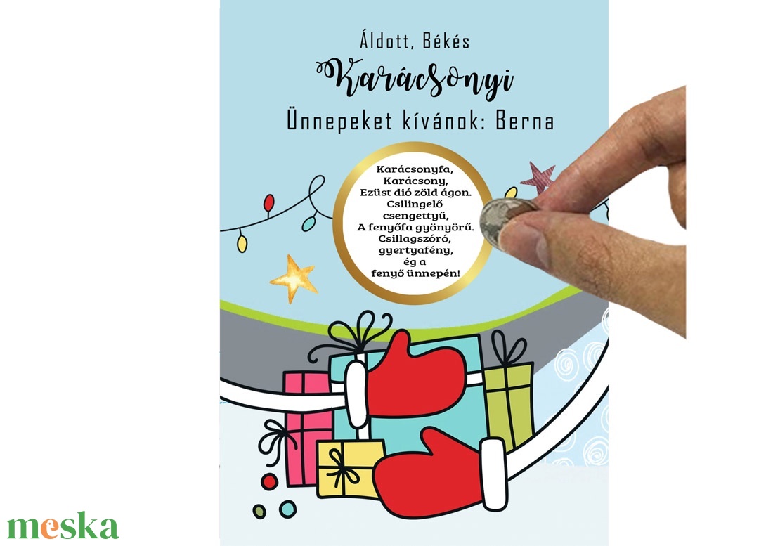 A6 os egyedi kaparós sorsjegy, meglepetés vicces ajándék, karácsonyi ajándékkisérő, képeslap, jókivánság, köszöntő, vers - karácsony - Meska.hu