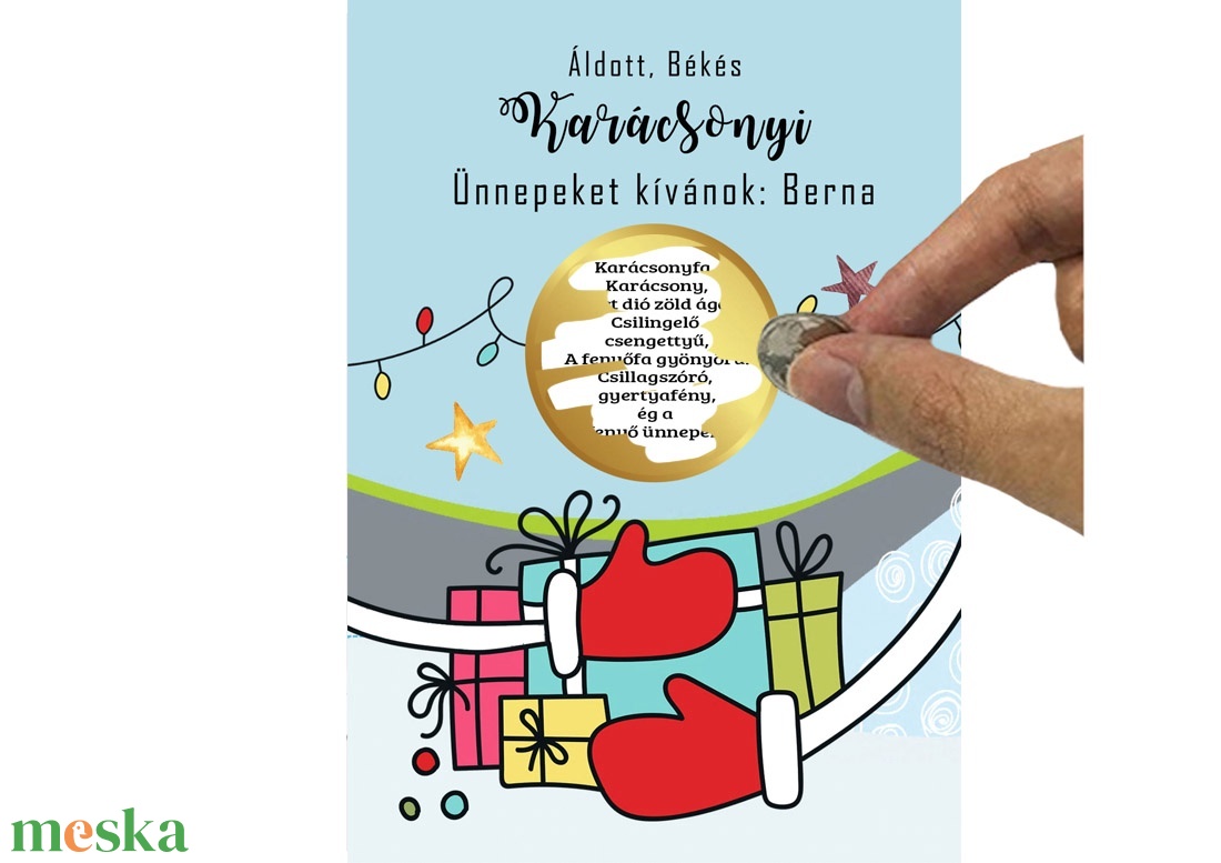 A6 os egyedi kaparós sorsjegy, meglepetés vicces ajándék, karácsonyi ajándékkisérő, képeslap, jókivánság, köszöntő, vers - karácsony - Meska.hu