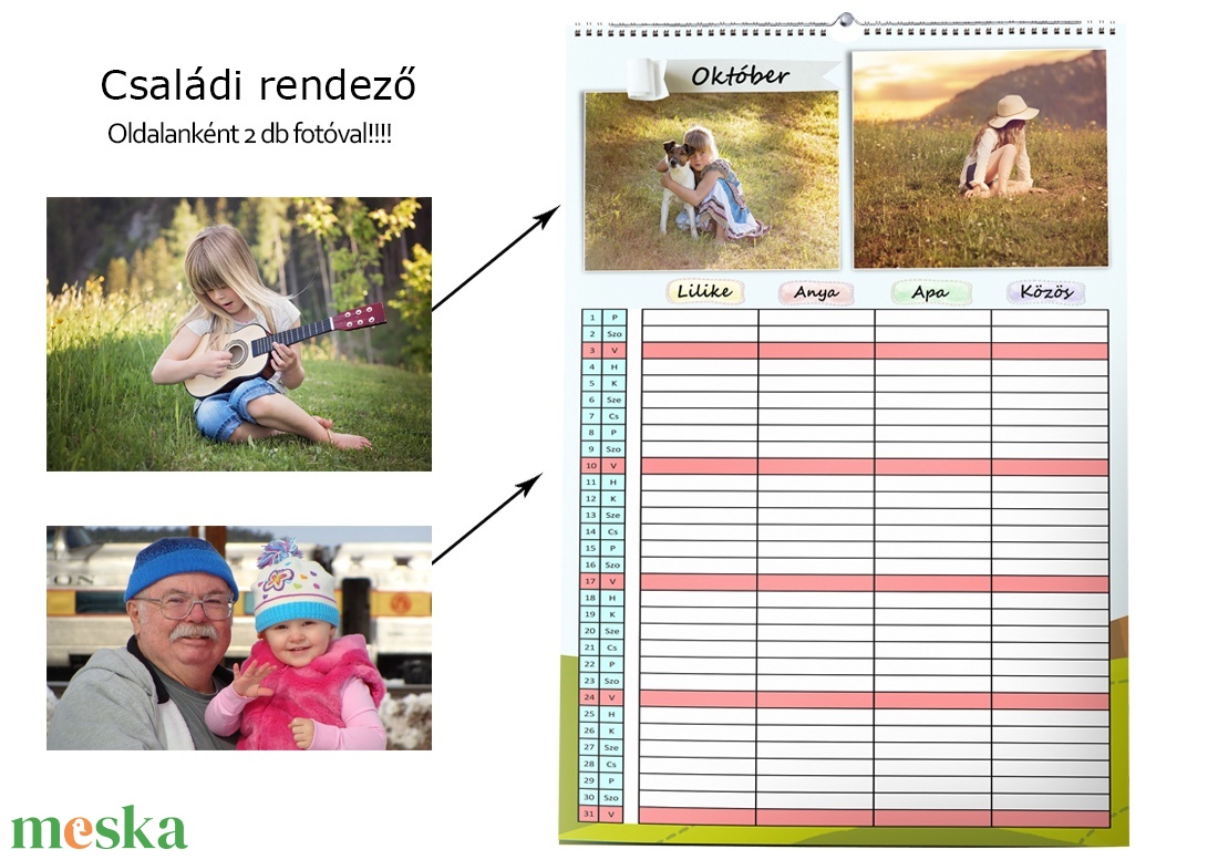 Naptár, fényképes családi rendező A3 naptár, fotós határidőnapló beosztás életesemény hobbi családi szervező tábla fotós - karácsony - mikulás - Meska.hu
