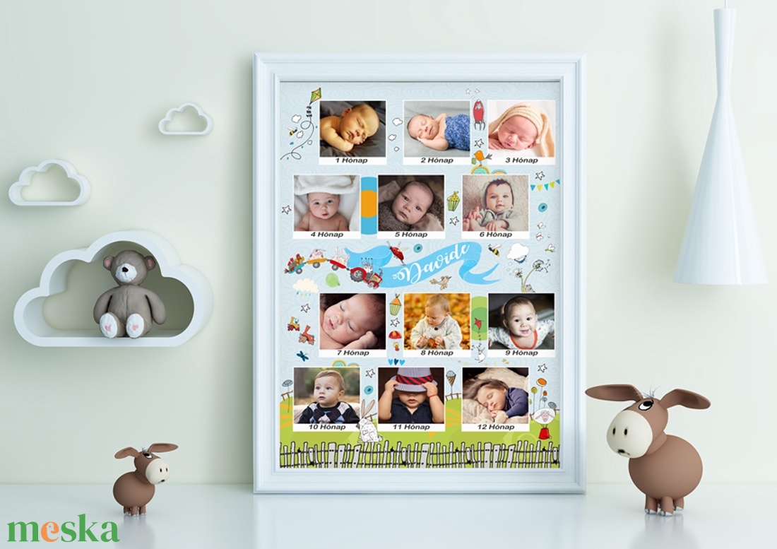 Fényképes 1 éves kisfiú szülinapi poszter kerettel, 12 hónapos baba milestone napló, Babanapló egyedi ajándék milestone - otthon & életmód - babaszoba, gyerekszoba - babaszoba kép - Meska.hu