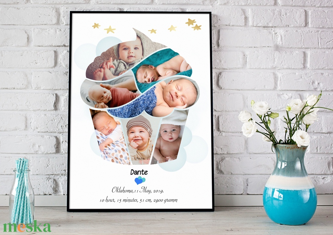 Egyedi fényképes kisfiú emléklap poszter, Muffin cupcake kollázs, Babaváró ajándék babastatisztika zsúr infoposzter - otthon & életmód - dekoráció - kép & falikép - poszter - Meska.hu