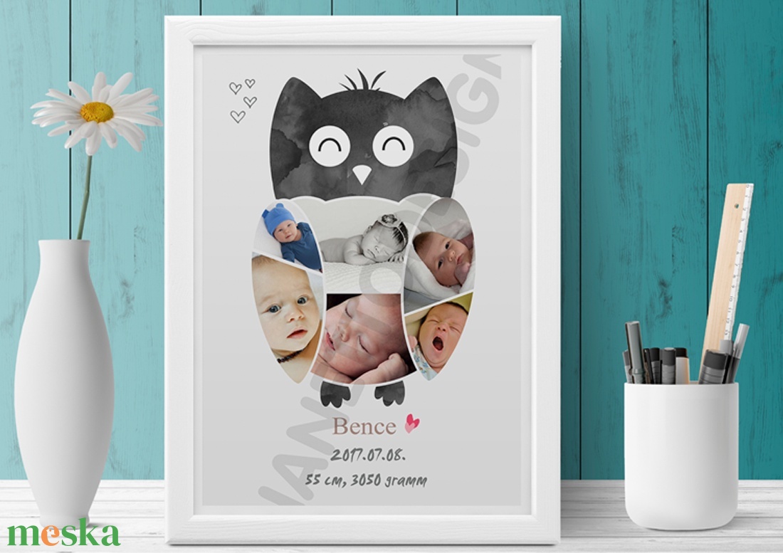 Fényképes baglyos babaposzter emléklap, Bagoly babastatisztika fotóval, Ajándék zsúrba, Babalátogató unisex - művészet - grafika & illusztráció - művészi nyomat - Meska.hu Fényképes baglyos babaposzter emléklap, Bagoly babastatisztika fotóval, Ajándék zsúrba, Babalátogató unisex - művészet - grafika & illusztráció - művészi nyomat - Meska.hu
