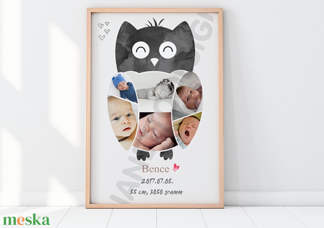 Fényképes baglyos babaposzter emléklap, Bagoly babastatisztika fotóval, Ajándék zsúrba, Babalátogató unisex - művészet - grafika & illusztráció - művészi nyomat - Meska.hu Fényképes baglyos babaposzter emléklap, Bagoly babastatisztika fotóval, Ajándék zsúrba, Babalátogató unisex - művészet - grafika & illusztráció - művészi nyomat - Meska.hu