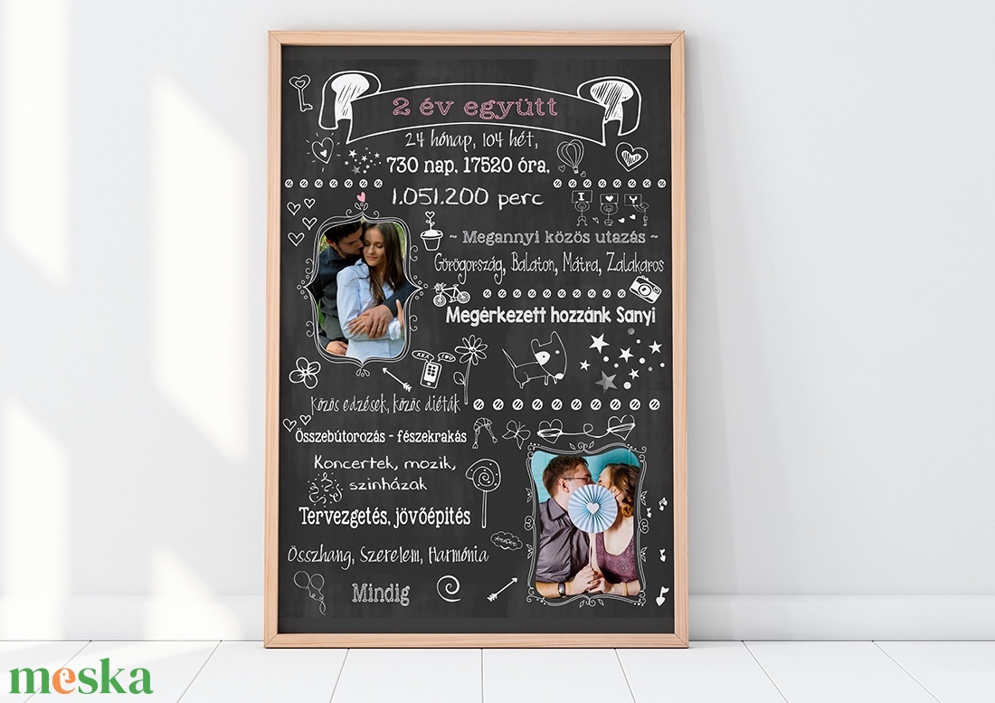 Fényképes szülinapi évfordulós táblamontázs, Emléklap nászajándék kerek évfordulós poszter szerelmespároknak print info - otthon & életmód - dekoráció - kép & falikép - poszter - Meska.hu
