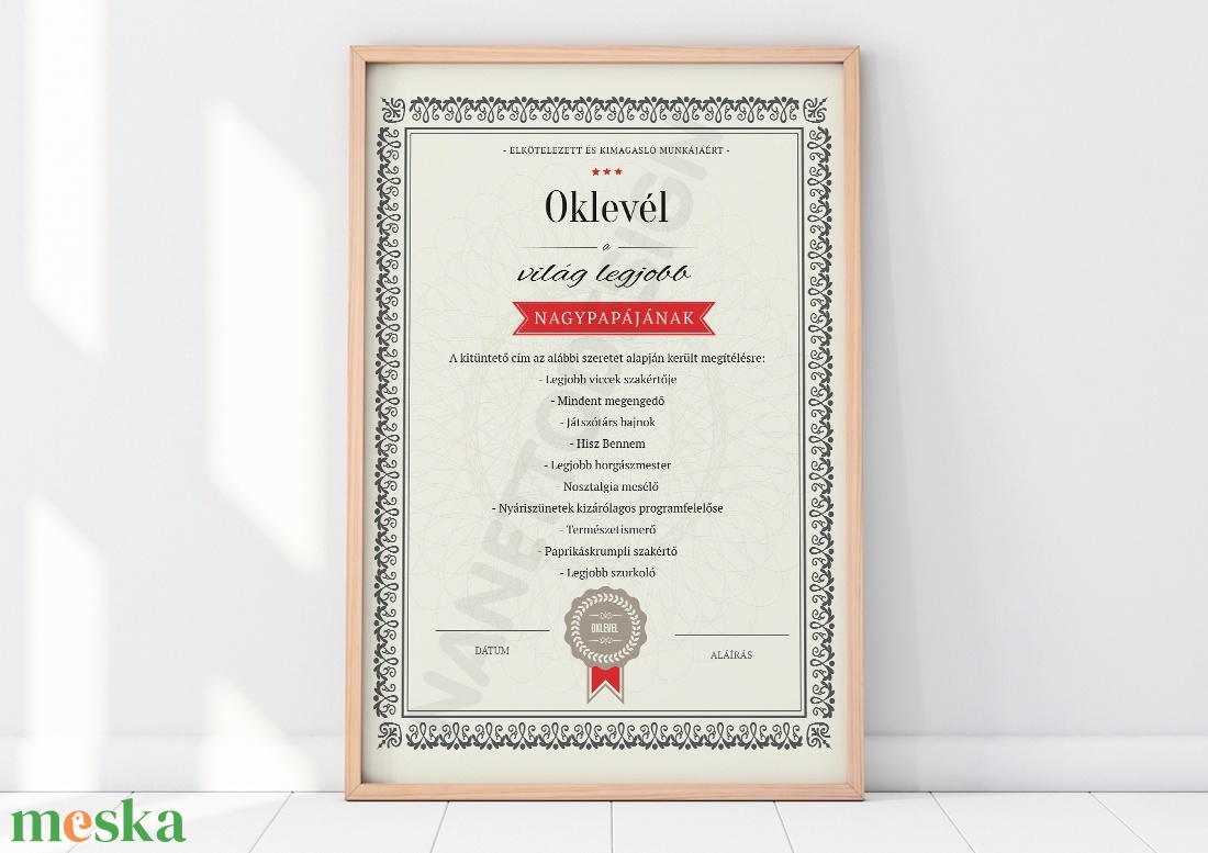 Egyedi legjobb apa, papa, oklevél kerettel, Vicces certification legjobb, kitüntetés szülinapi poszter, Anyunak kép - otthon & életmód - dekoráció - kép & falikép - poszter - Meska.hu