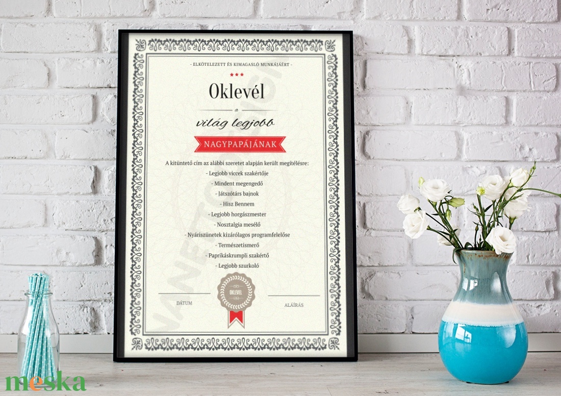 Egyedi legjobb apa, papa, oklevél kerettel, Vicces certification legjobb, kitüntetés szülinapi poszter, Anyunak kép - otthon & életmód - dekoráció - kép & falikép - poszter - Meska.hu