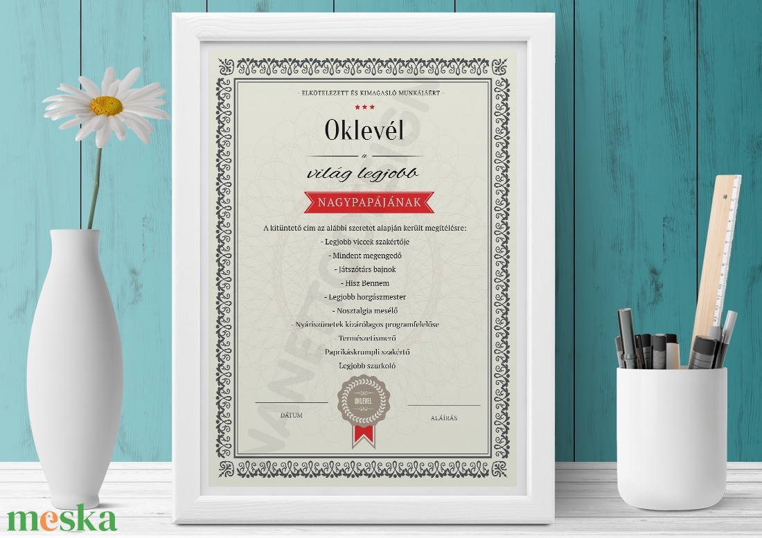 Egyedi legjobb apa, papa, oklevél kerettel, Vicces certification legjobb, kitüntetés szülinapi poszter, Anyunak kép - otthon & életmód - dekoráció - kép & falikép - poszter - Meska.hu