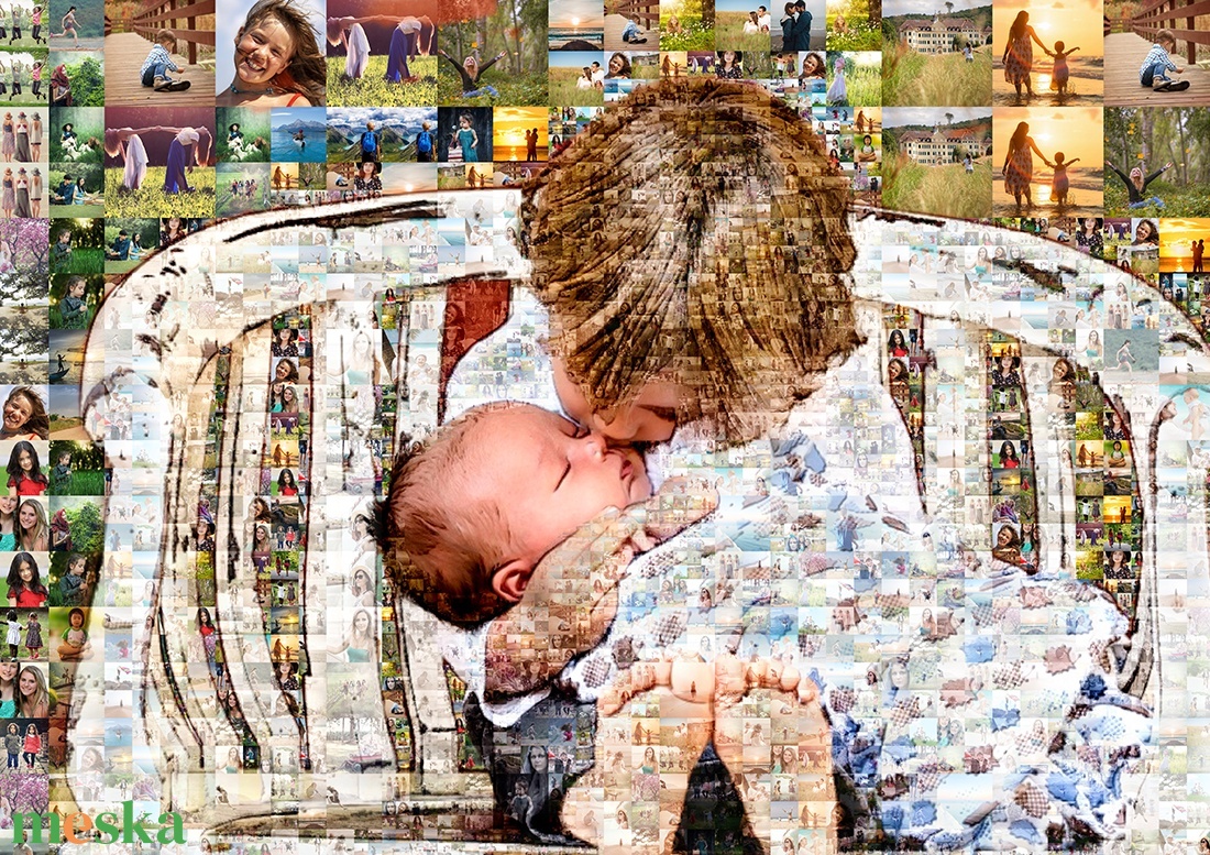 Fotómozaik mozaikfotó mozaikkép fotó fényképes kollázs, Születésnap szülinapi poszter nászajándék esküvő kerek évforduló - otthon & lakás - dekoráció - kép & falikép - mozaik kép - Meska.hu
