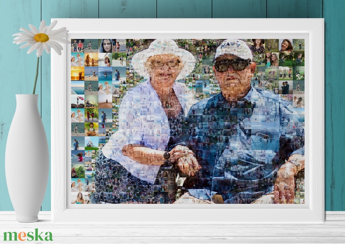 Fotómozaik mozaikfotó mozaikkép fotó fényképes kollázs, Nagyiknak, unokákról nagymama papa mama nagypapa kerek évforduló - otthon & lakás - dekoráció - kép & falikép - mozaik kép - Meska.hu