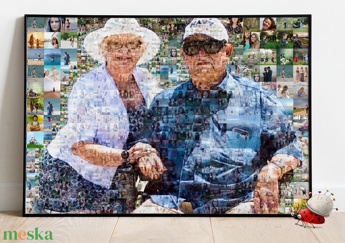 Fotómozaik mozaikfotó mozaikkép fotó fényképes kollázs, Nagyiknak, unokákról nagymama papa mama nagypapa kerek évforduló - otthon & lakás - dekoráció - kép & falikép - mozaik kép - Meska.hu