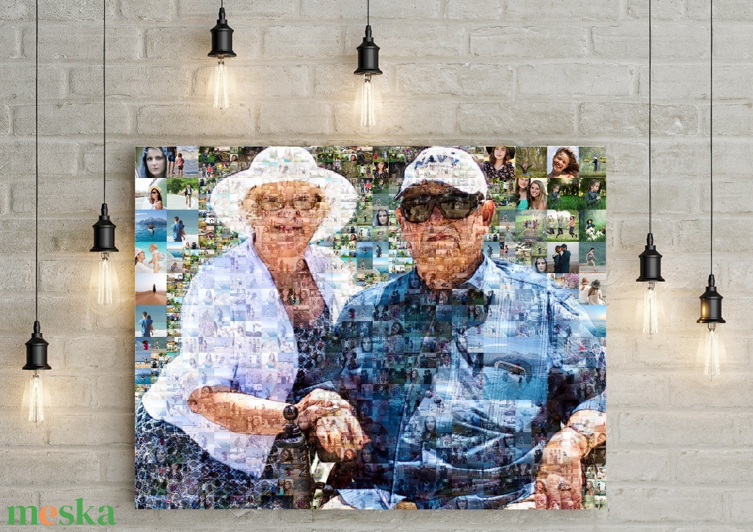 Fotómozaik mozaikfotó mozaikkép fotó fényképes kollázs, Nagyiknak, unokákról nagymama papa mama nagypapa kerek évforduló - otthon & lakás - dekoráció - kép & falikép - mozaik kép - Meska.hu