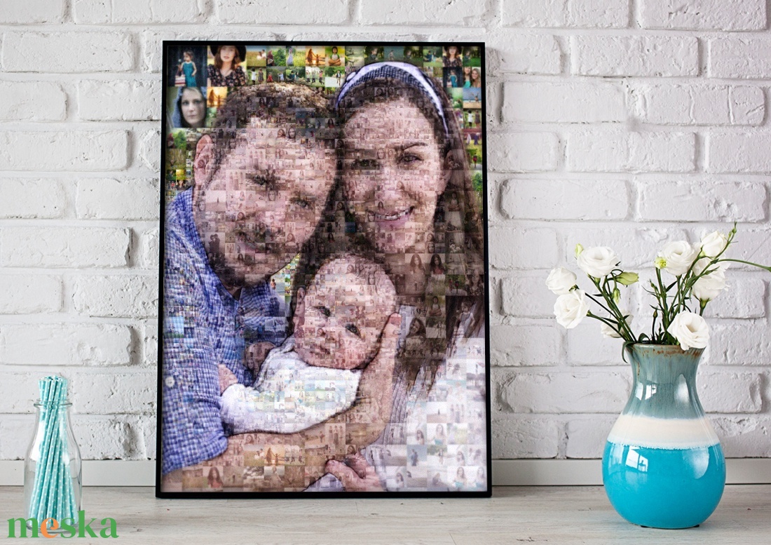 Fotómozaik mozaikfotó mozaikkép fotó fényképes kollázs, családról családi fotó family portrait portré szülinapra esküvő - otthon & életmód - dekoráció - kép & falikép - mozaik kép - Meska.hu