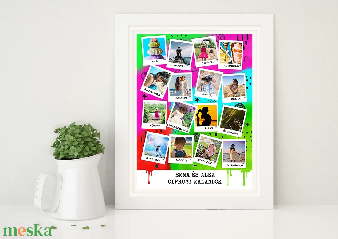 Polaroid fényképes útinapló poszter, Legjobb barátnő, Lányomnak Személyre szóló fotókollázs Kerek évforduló Születésnap - otthon & életmód - dekoráció - kép & falikép - poszter - Meska.hu