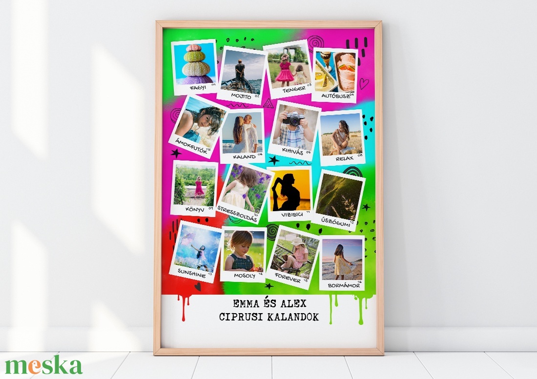 Polaroid fényképes útinapló poszter, Legjobb barátnő, Lányomnak Személyre szóló fotókollázs Kerek évforduló Születésnap - otthon & életmód - dekoráció - kép & falikép - poszter - Meska.hu