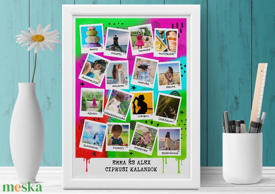 Polaroid fényképes útinapló poszter, Legjobb barátnő, Lányomnak Személyre szóló fotókollázs Kerek évforduló Születésnap - otthon & lakás - dekoráció - kép & falikép - poszter - Meska.hu