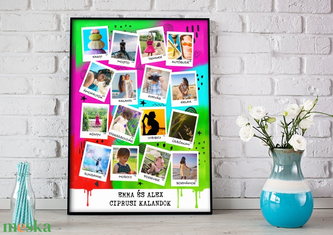 Polaroid fényképes útinapló poszter, Legjobb barátnő, Lányomnak Személyre szóló fotókollázs Kerek évforduló Születésnap - otthon & életmód - dekoráció - kép & falikép - poszter - Meska.hu