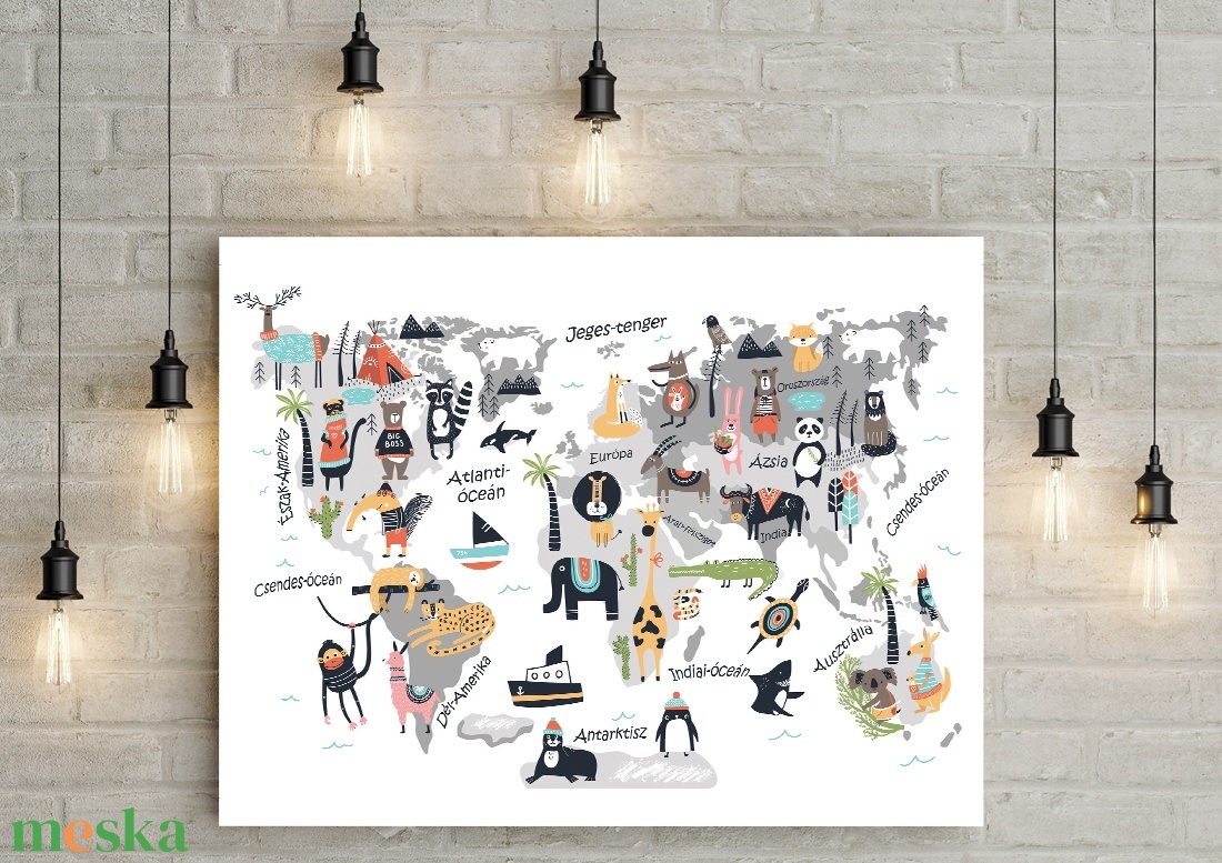 Állatos világtérkép babaszoba poszter Szülinapi zsúr kisfiú kislány ajándékötlet, Kontinens földgömb atlasz falidekor - otthon & lakás - babaszoba, gyerekszoba - babaszoba kép - Meska.hu