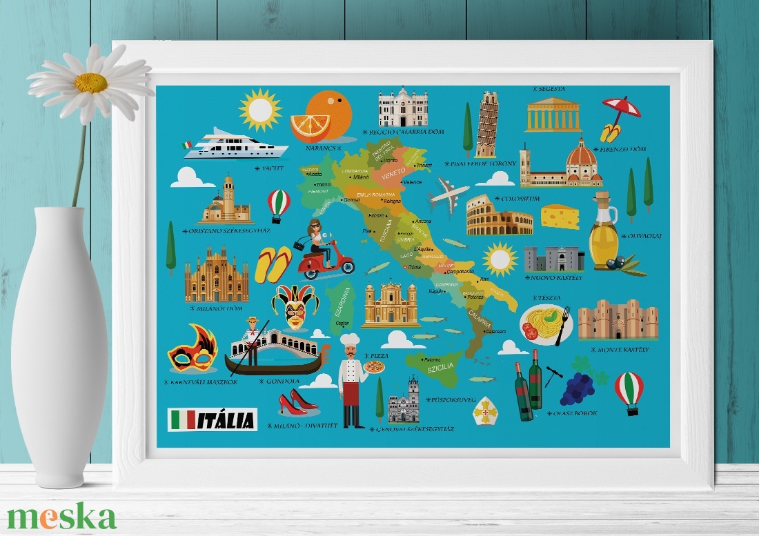 Olaszország ITÁLIA szülinapi névnapi mókás ajándékötlet kislány kisfiú poszter világtérkép atlasz tanároknak, falidekor - otthon & lakás - dekoráció - kép & falikép - poszter - Meska.hu