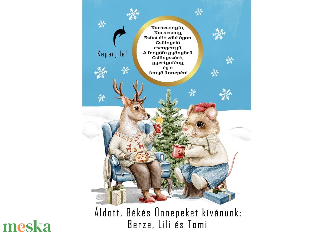 A6 os egyedi kaparós sorsjegy, meglepetés vicces ajándék, karácsonyi ajándékkisérő, képeslap, jókivánság, köszöntő, vers - karácsony - karácsonyi ajándékozás - karácsonyi képeslap, üdvözlőlap, ajándékkísérő - Meska.hu