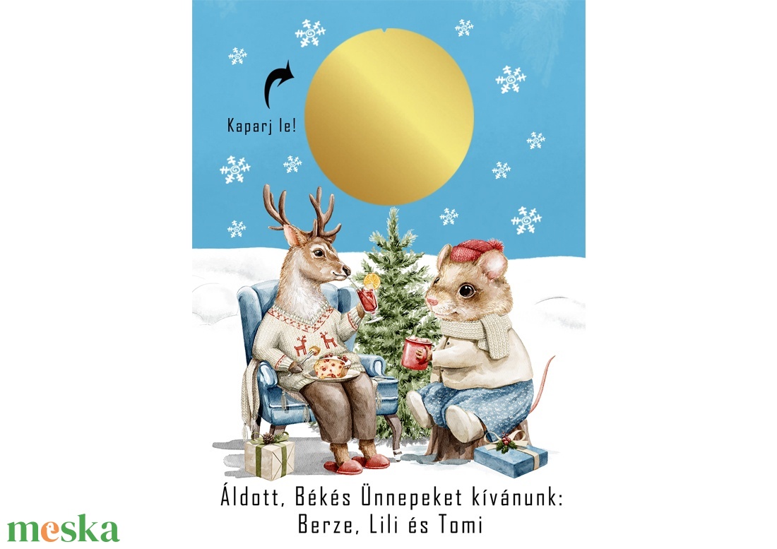 A6 os egyedi kaparós sorsjegy, meglepetés vicces ajándék, karácsonyi ajándékkisérő, képeslap, jókivánság, köszöntő, vers - karácsony - karácsonyi ajándékozás - karácsonyi képeslap, üdvözlőlap, ajándékkísérő - Meska.hu
