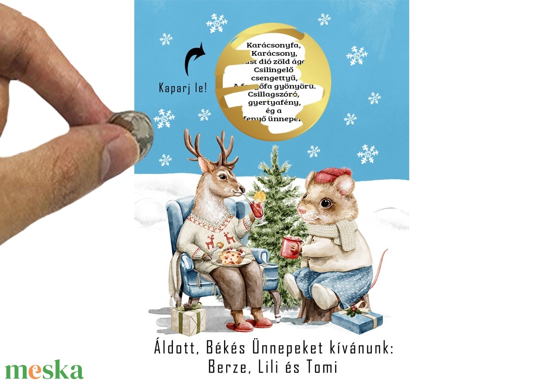 A6 os egyedi kaparós sorsjegy, meglepetés vicces ajándék, karácsonyi ajándékkisérő, képeslap, jókivánság, köszöntő, vers - karácsony - karácsonyi ajándékozás - karácsonyi képeslap, üdvözlőlap, ajándékkísérő - Meska.hu