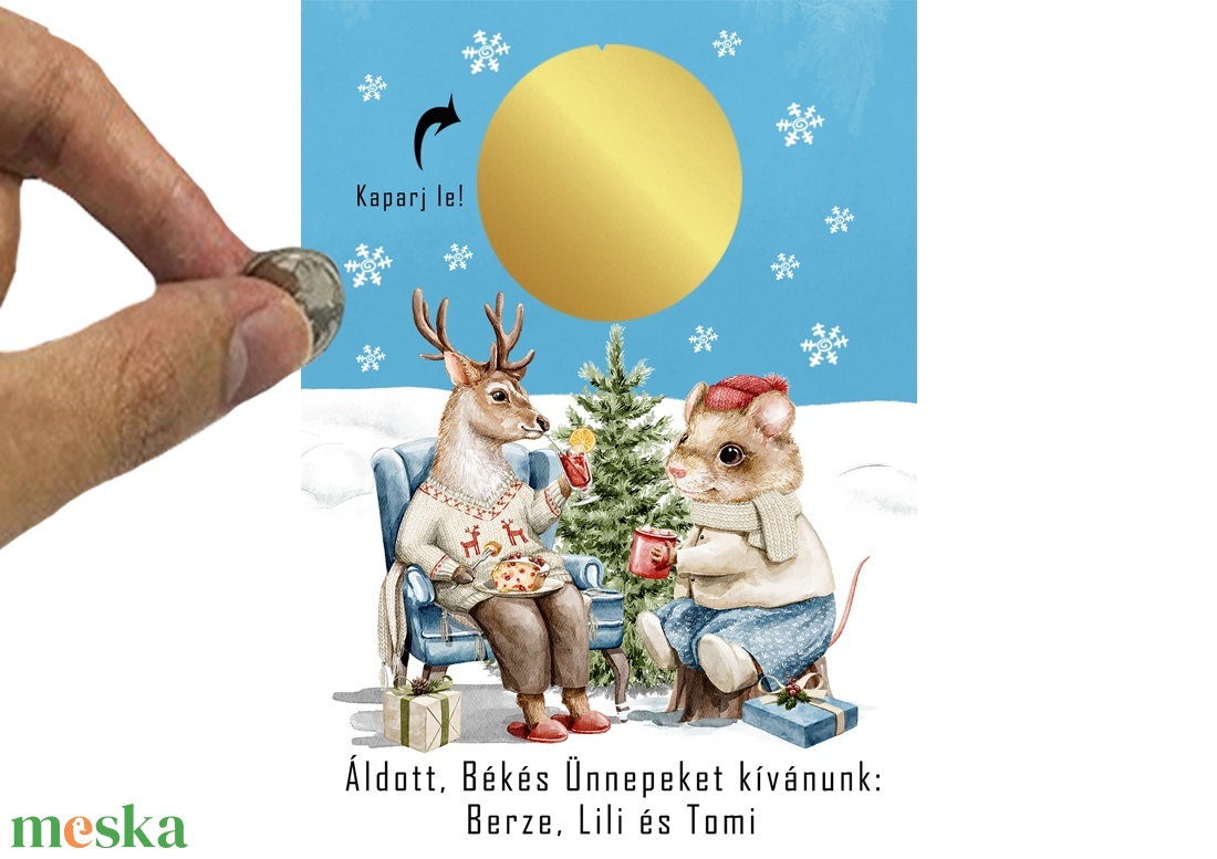 A6 os egyedi kaparós sorsjegy, meglepetés vicces ajándék, karácsonyi ajándékkisérő, képeslap, jókivánság, köszöntő, vers - karácsony - karácsonyi ajándékozás - karácsonyi képeslap, üdvözlőlap, ajándékkísérő - Meska.hu