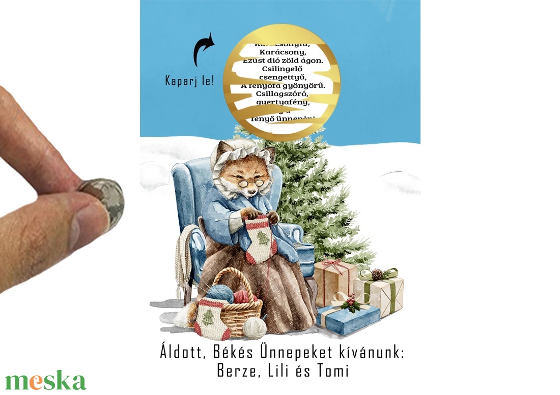 A6 os egyedi kaparós sorsjegy, meglepetés vicces ajándék, karácsonyi ajándékkisérő, képeslap, jókivánság, köszöntő, vers - karácsony - karácsonyi ajándékozás - karácsonyi képeslap, üdvözlőlap, ajándékkísérő - Meska.hu