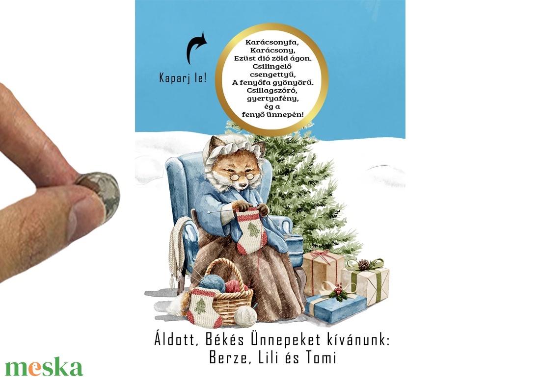 A6 os egyedi kaparós sorsjegy, meglepetés vicces ajándék, karácsonyi ajándékkisérő, képeslap, jókivánság, köszöntő, vers - karácsony - karácsonyi ajándékozás - karácsonyi képeslap, üdvözlőlap, ajándékkísérő - Meska.hu