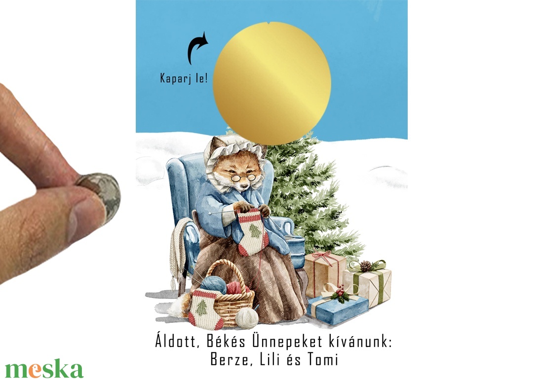 A6 os egyedi kaparós sorsjegy, meglepetés vicces ajándék, karácsonyi ajándékkisérő, képeslap, jókivánság, köszöntő, vers - karácsony - karácsonyi ajándékozás - karácsonyi képeslap, üdvözlőlap, ajándékkísérő - Meska.hu