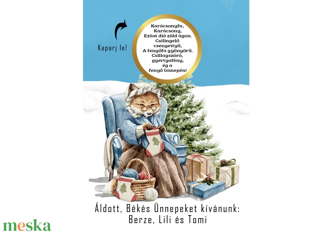 A6 os egyedi kaparós sorsjegy, meglepetés vicces ajándék, karácsonyi ajándékkisérő, képeslap, jókivánság, köszöntő, vers - karácsony - karácsonyi ajándékozás - karácsonyi képeslap, üdvözlőlap, ajándékkísérő - Meska.hu