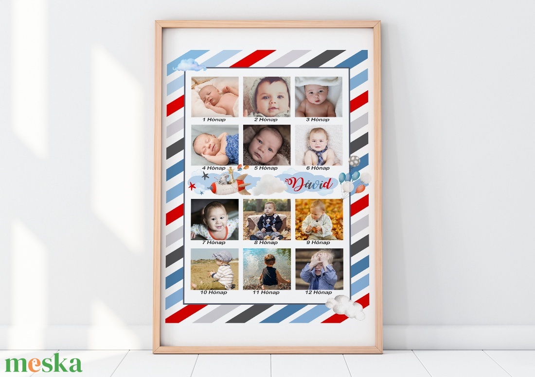 1 éves kisfiú születésnapi emléklap poszter, Egyedi személyre szóló keresztszülő szülinapi mérföldkő babastatisztika - otthon & életmód - dekoráció - kép & falikép - poszter - Meska.hu