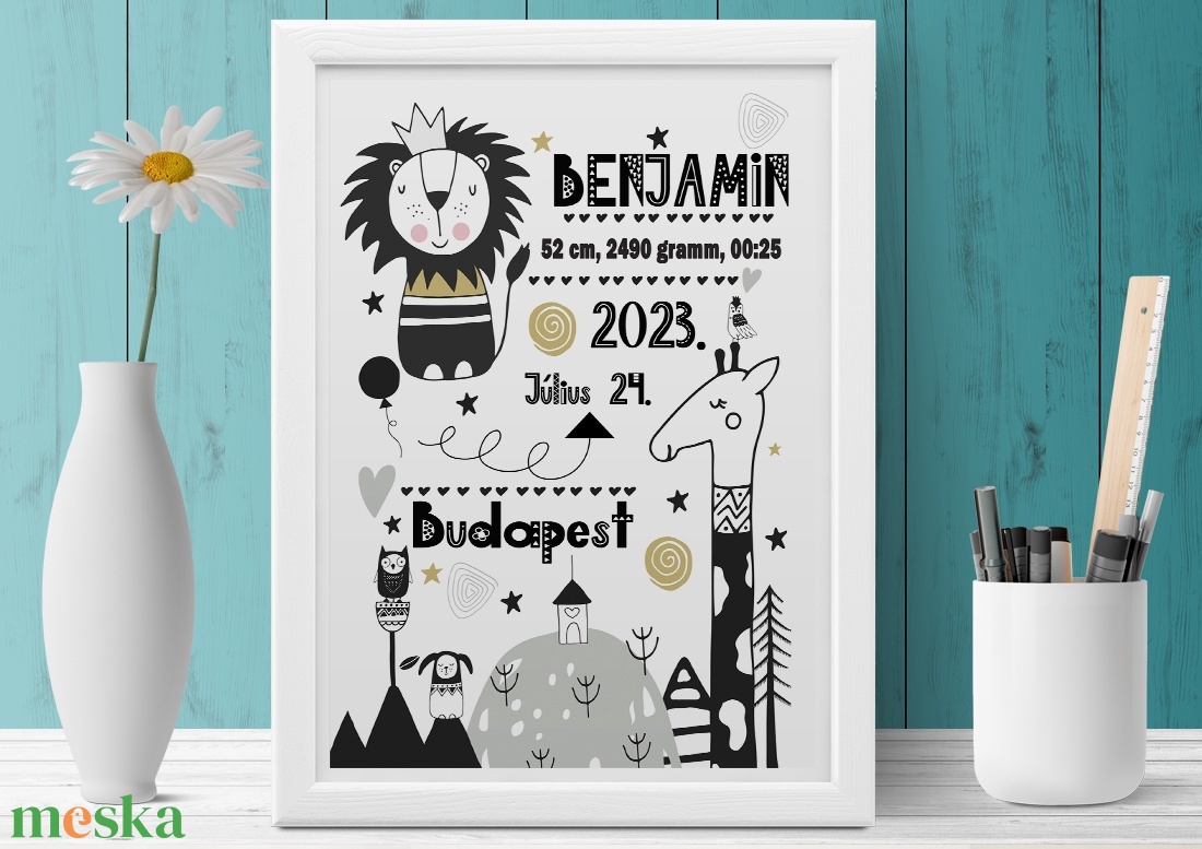 Kisfiú emléklap baba statisztika poszter mérföldkő Szülinapi babalátogató ajándék, Gyermekáldás babalátogatásra kisbaba - otthon & életmód - dekoráció - kép & falikép - poszter - Meska.hu