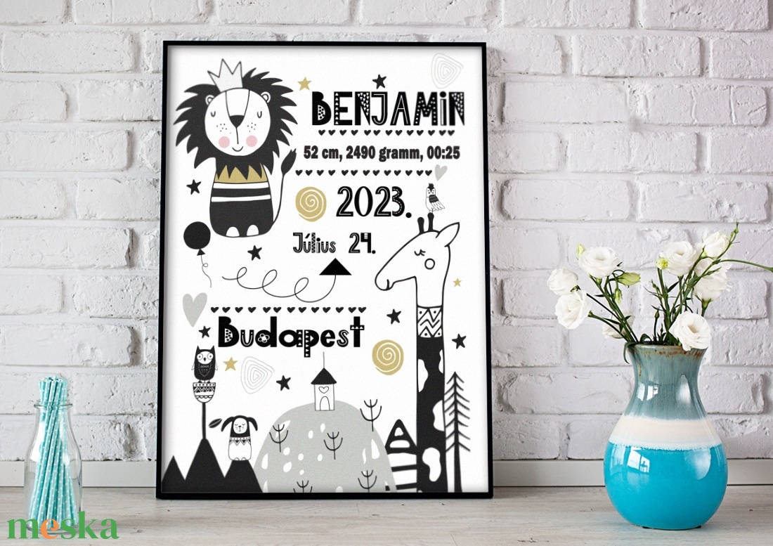 Kisfiú emléklap baba statisztika poszter mérföldkő Szülinapi babalátogató ajándék, Gyermekáldás babalátogatásra kisbaba - otthon & életmód - dekoráció - kép & falikép - poszter - Meska.hu