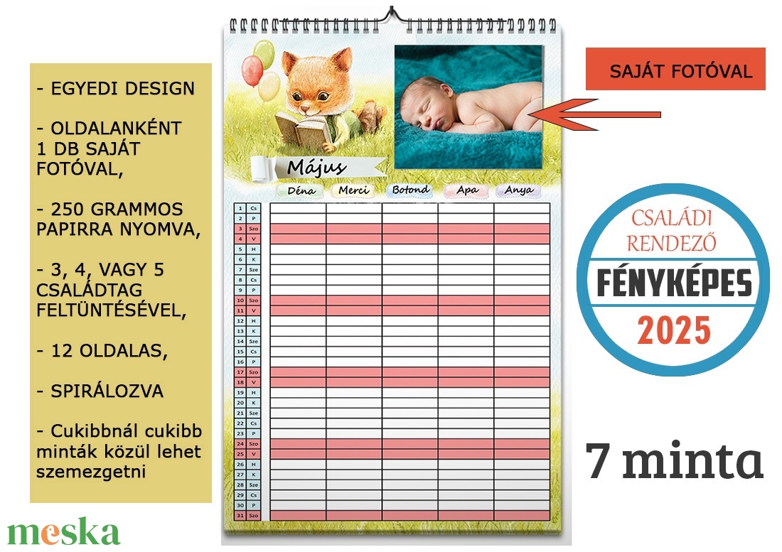 2025-ös Családi rendező fényképes falinaptár, karácsonyi ajándék, ajándékkisérő, képeslap - otthon & életmód - dekoráció - fali és függő dekoráció - falinaptár & öröknaptár - Meska.hu
