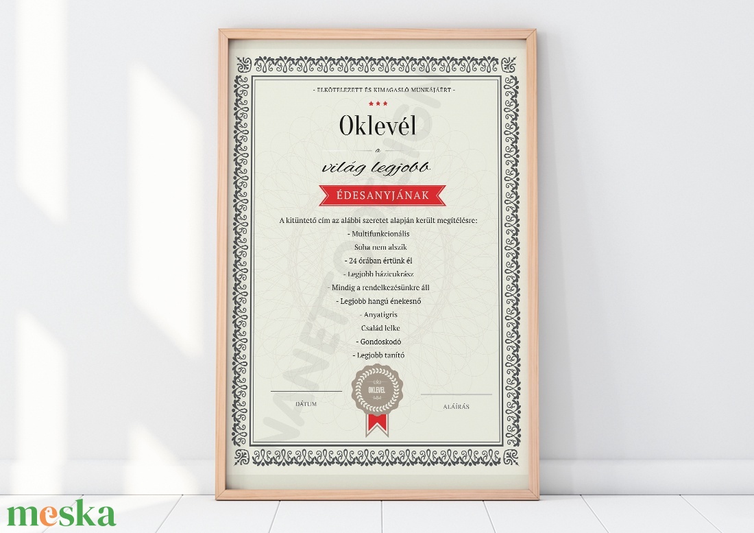 Legjobb Anya, anyáknapja Legjobb Anyu, Édesanya, Mama oklevél, certification, legjobb, kitüntetés Szülinapi poszter - otthon & életmód - dekoráció - kép & falikép - poszter - Meska.hu