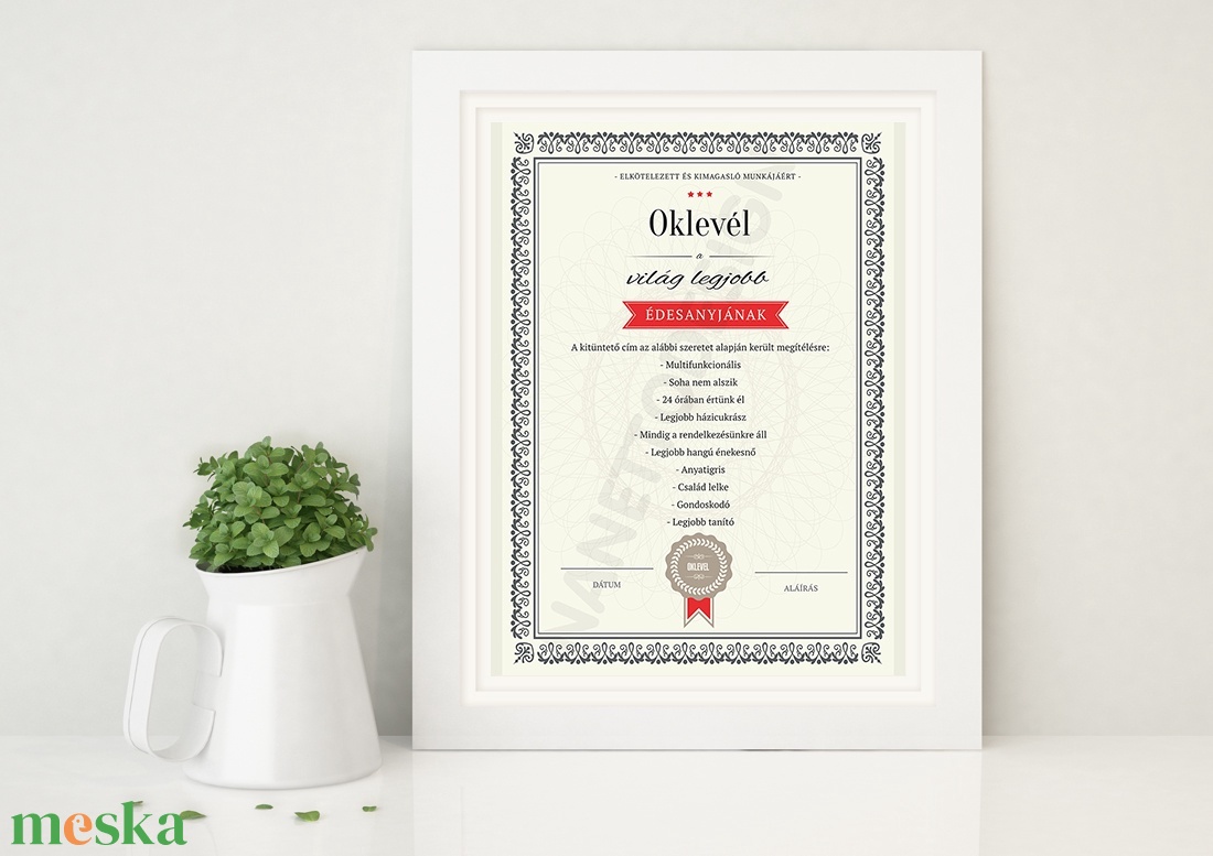 Legjobb Anya, anyáknapja Legjobb Anyu, Édesanya, Mama oklevél, certification, legjobb, kitüntetés Szülinapi poszter - otthon & életmód - dekoráció - kép & falikép - poszter - Meska.hu