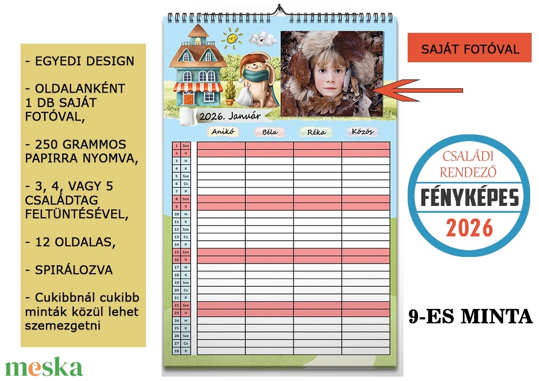 Családi rendező fényképes falinaptár, 2026-os karácsonyi ajándék, ajándékkisérő, képeslap - otthon & életmód - dekoráció - fali és függő dekoráció - falinaptár & öröknaptár - Meska.hu