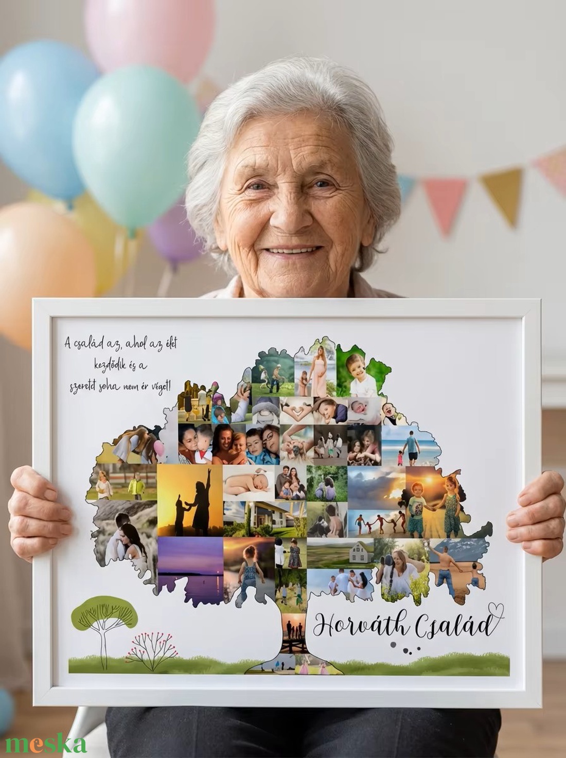 Szülinapi fényképes családfa poszter 60, 70, 80, 75 éves évforduló, Papának, Mamának, nagyszülőnek unokától lakásavatóra - otthon & életmód - dekoráció - kép & falikép - poszter - Meska.hu