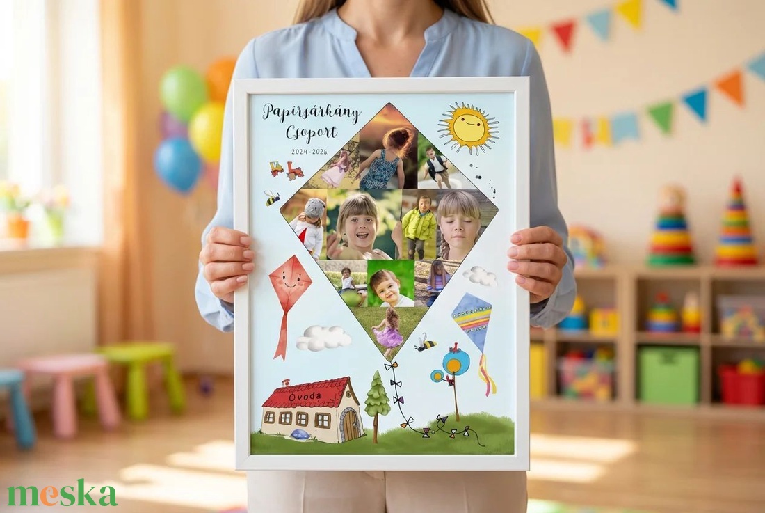 Legjobb óvó néni ajándék, Fényképes Óvodai Ballagási Tabló, Bölcsőde, Papirsárkány Csoport, Óvónéni Dadusoknak Poszter  - otthon & életmód - dekoráció - kép & falikép - poszter - Meska.hu