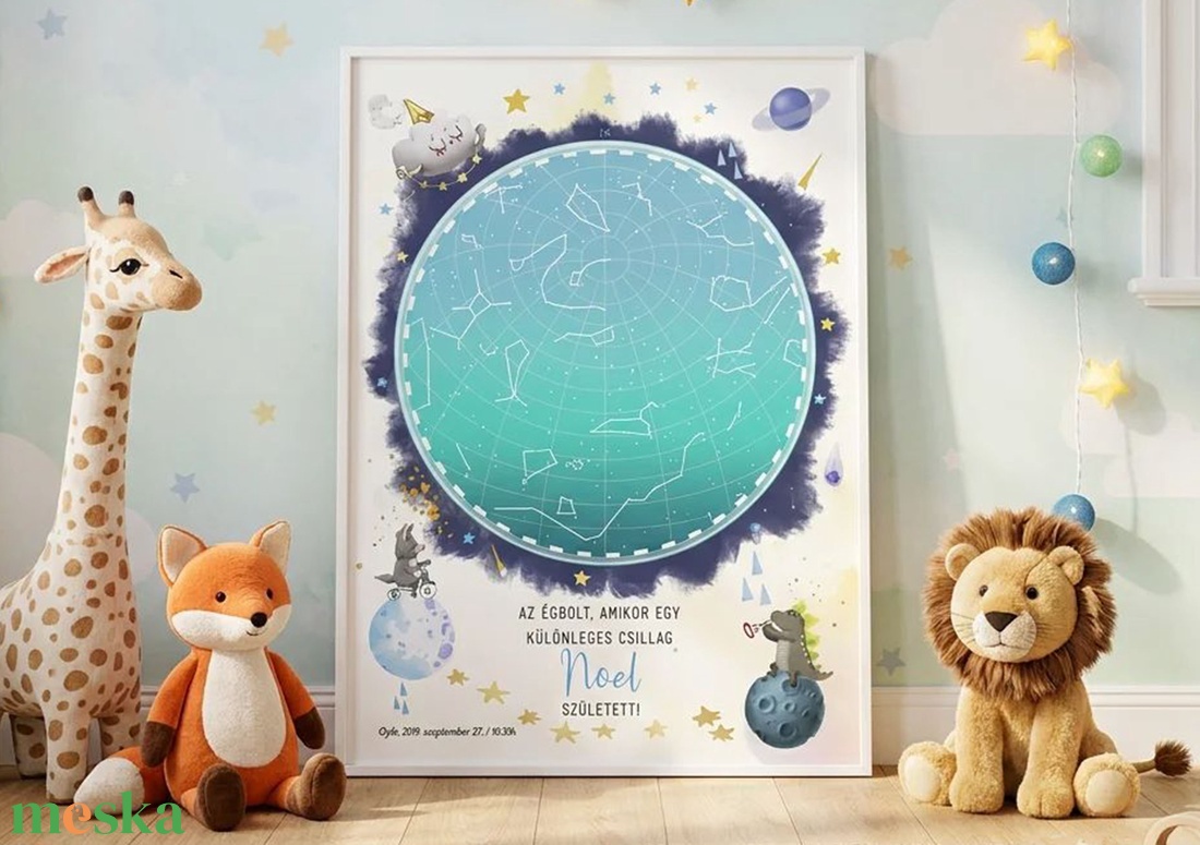 Csillagtérkép poszter, Kisfiú Kisbaba Újszülött, Keresztelő, Babaváró Buli, Csillagkép, Horoszkóp, Mérföldkő Névadó - baba - mama - babaszoba dekoráció - babaszoba kép - Meska.hu