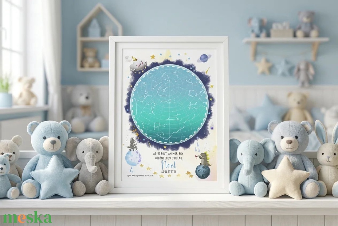 Csillagtérkép poszter, Kisfiú Kisbaba Újszülött, Keresztelő, Babaváró Buli, Csillagkép, Horoszkóp, Mérföldkő Névadó - baba - mama - babaszoba dekoráció - babaszoba kép - Meska.hu